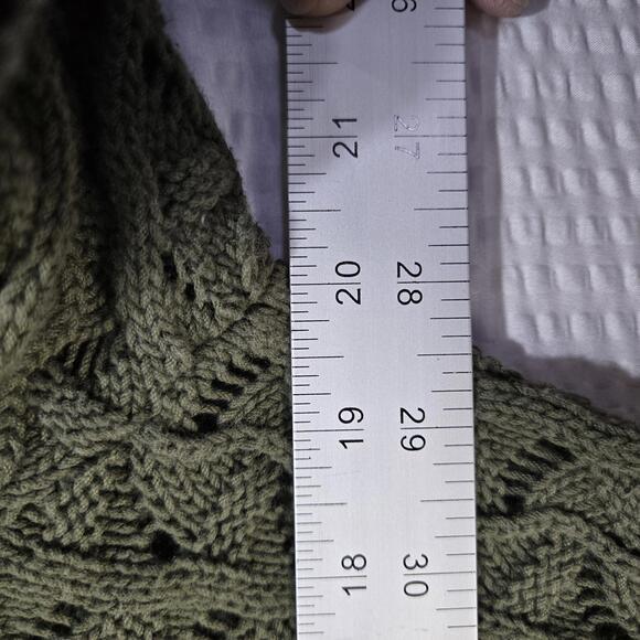 Charter Club Olive Green Cotton Pointelle Knit Sweater L V-Neck Scalloped Boho - Picture 7 of 8